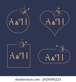 Minimalist letter A and H modern monogram set