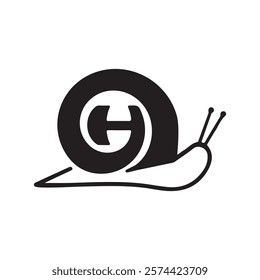 Minimalist Letter H Snail Logo Design Silhouette Vector