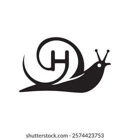 Minimalist Letter H Snail Logo Design Silhouette Vector