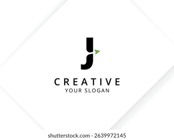 Minimalist Letter J with arrow logo design. Monogram logo vector template