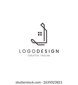 Minimalist letter J house logo in line style for real estate, property and architecture