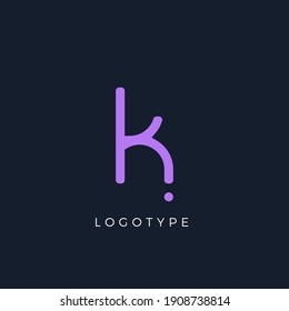 Minimalist letter k with dots, awesome monogram. Lowercase letter for modern and creative logo concept. Initials template on dark background. Vector design.