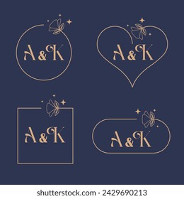 Minimalist letter A and K modern monogram set
