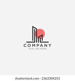 Minimalist Letter L with building logo concept vector design