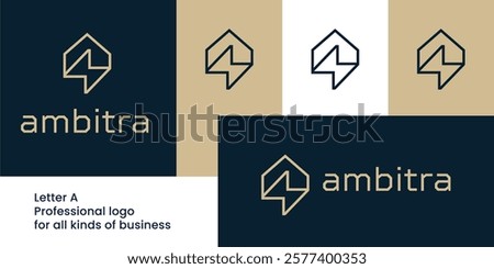 Minimalist Letter A Logo with Lightning Bolt and Home - Sustainable Energy Design