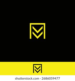 Minimalist Letter M Down Arrow Logo with two backgrounds. 