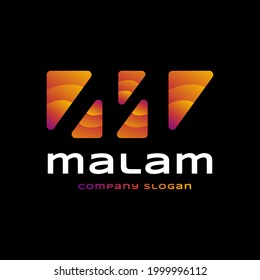 Minimalist letter M logo design icon. With gradient orange and yellow color on black background. Perfect use for business logo
