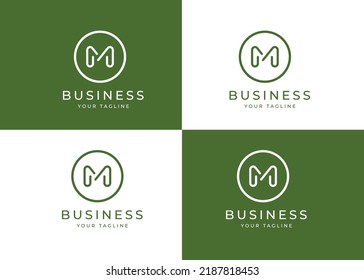 Minimalist letter M logo design template with circle shape, vector illustration