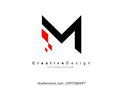 Diseño minimalista del logotipo de la letra M con aspecto moderno elegante y tema de color rojo negro. Idea de concepto de letra M