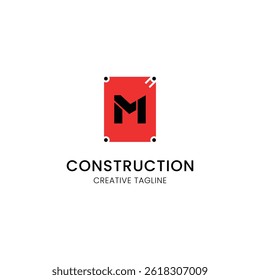 minimalist letter m logo design for construction company