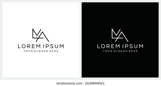 minimalist letter MA logo design vector, line art graphic icon concept
