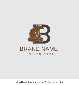 Minimalist Letter Mark B with BEAR Logo design, vector template
