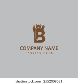 Minimalist Letter Mark B with BEAR Logo design, vector template
