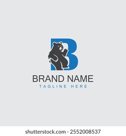 Minimalist Letter Mark B with BEAR Logo design, vector template