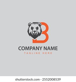 Minimalist Letter Mark B with BEAR Logo design, vector template