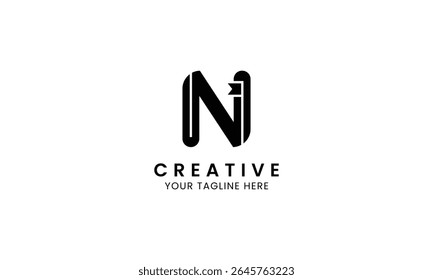Minimalist letter N book logo for education, book store and library