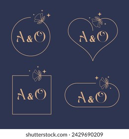 Minimalist letter A and O modern monogram set