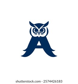 Minimalist Letter A Owl Head Logo Design Silhouette Vector