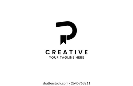 Minimalist letter P book logo for education, book store and library