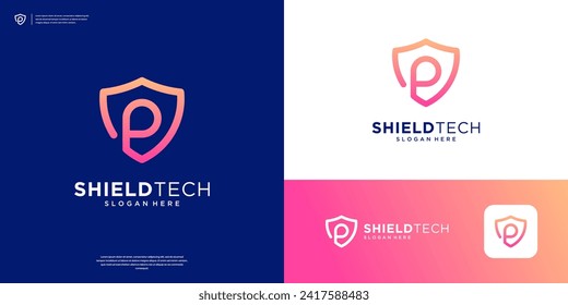 Minimalist letter P and shield security logo design