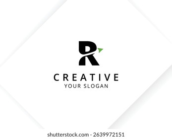 Minimalist Letter R with arrow logo design. Monogram logo vector template