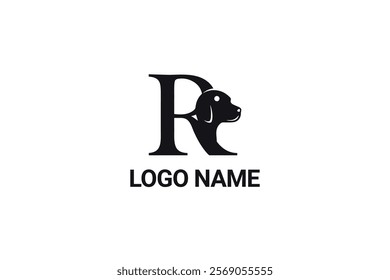 Minimalist Letter R Dog Head Logo Design Template