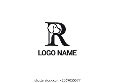 Minimalist Letter R Dog Head Logo Design Template