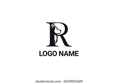 Minimalist Letter R Dog Head Logo Design Template