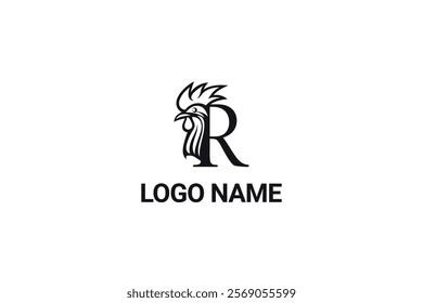 Minimalist Letter R Rooster Head Logo Design Template