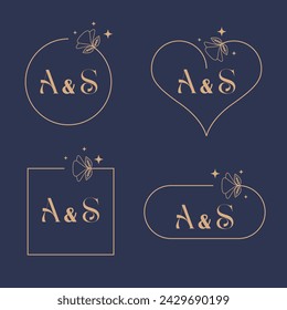 Conjunto de monograma moderno minimalista de letras A y S