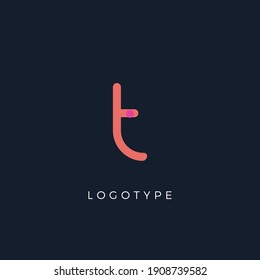 Letra minimalista t con puntos, asombroso monograma. Letra minúscula para el concepto de logotipo moderno y creativo. Plantilla inicial sobre fondo oscuro. Diseño de vectores.