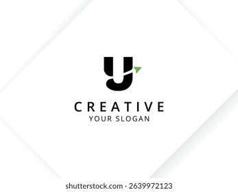 Minimalist Letter U with arrow logo design. Monogram logo vector template