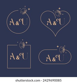 Minimalist letter A and U modern monogram set