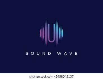 Minimalist Letter U Sound Wave vector logo. Modern Sound Wave logo. U Music Logo