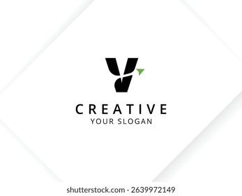 Minimalist Letter V with arrow logo design. Monogram logo vector template