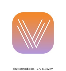 Minimalist letter V logo in thin line style inside a rounded square gradient icon, designed for mobile apps, iOS interfaces, and modern tech branding with a clean, contemporary feel.