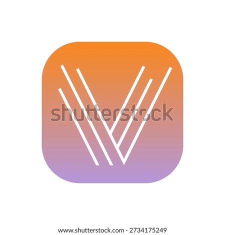 Minimalist letter V logo in thin line style inside a rounded square gradient icon, designed for mobile apps, iOS interfaces, and modern tech branding with a clean, contemporary feel.
