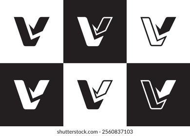 Minimalist Letter V Logo Variations in Black and White