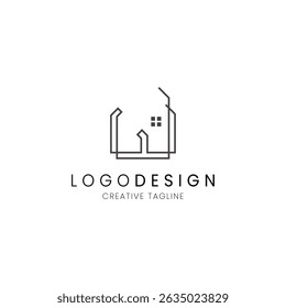 Minimalist letter W house logo in line style for real estate, property and architecture