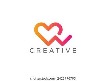 Minimalist letter w love logo design vector template. Heart shape w logo vector design