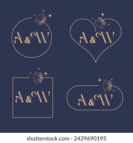 
Minimalist letter A and W modern monogram set