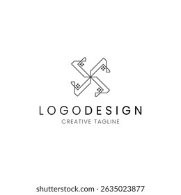 Minimalist letter X house logo in line style for real estate, property and architecture