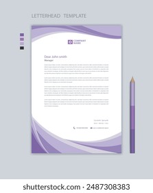 minimalist Letterhead template, company letterhead design, Professional letterhead mockup design, vector, printing design, business advertisement layout, purple background concept