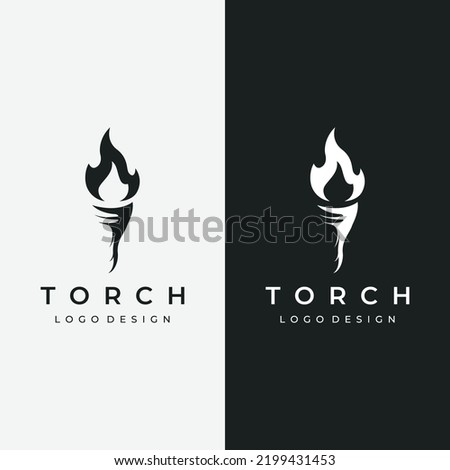 Minimalist liberty torch logo. Torch with a simple shape. Elegant letter T, fire and pillar.