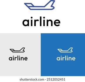 Minimalist Lien Art Airline Airplane Logo Design Concepts Blue Color combination 