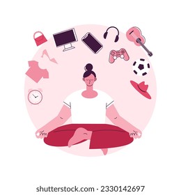 Ilustración vectorial abstracta de estilo de vida minimalista. Consumo minimalista, reducción de compras, vida simple, menor carga financiera, bajo costo de vida, pocas posesiones metáforas abstractas.