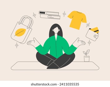 Minimalist lifestyle abstract concept vector illustration. Minimalist consumption, reduce buying, simple living, less financial burden, low expenses lifestyle, few possessions abstract metaphor.