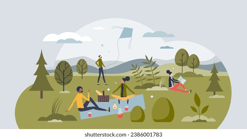 Minimalist lifestyle with simple living in harmony tiny person concept. People with carefree peaceful philosophy as true value harmony vector illustration. Reduce stress with quality time together.