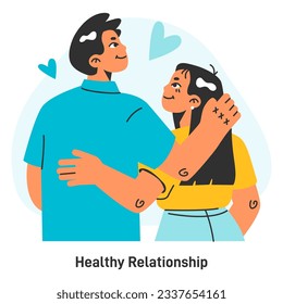 Minimalist lifestyle. Simple and restrained living practice. Modern trendy idea of healthy non toxic relationships. Couple having positive communication. Flat vector illustration