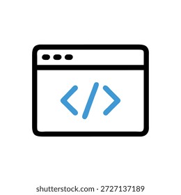 A minimalist light blue code symbol isolated on a White Background. Flat design with clean lines representing software and technology.